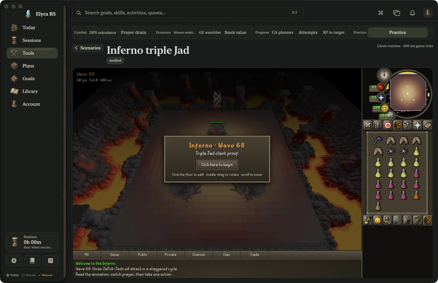 Elyra RS in-development Inferno triple-Jad practice arena